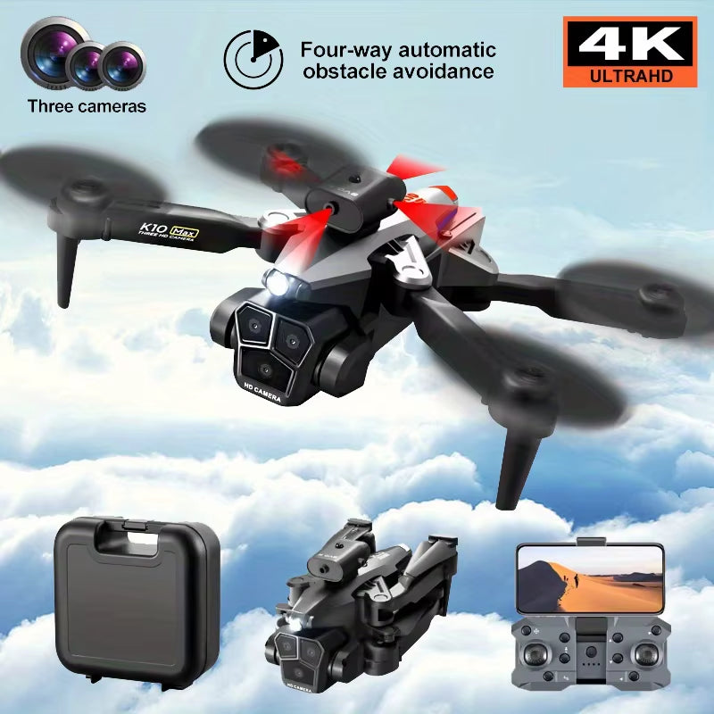 2 Batteries K10 MAX: 3 Camera Remote Control Drone with SD Three ESC Camera Optical Flow Positioning 360° Obstacle Avoidance 2.4