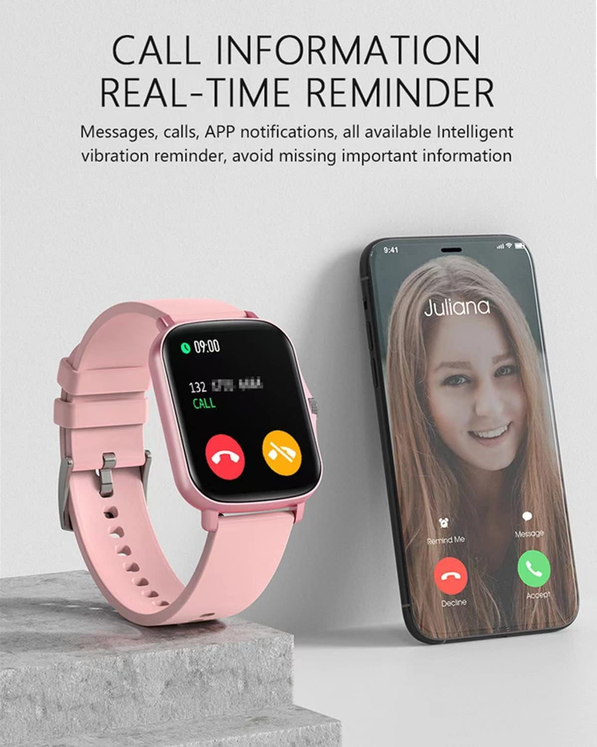 Smart Fitness Tracker Watch for Android/Ios - IP68, Heart Rate/Blood Oxygen/Sleep Monitoring, 8 Sports Modes, Breath Training, Weather Updates - 1.69-Inch Display for Men and Women (Rose Gold)