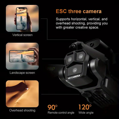 2 Batteries K10 MAX: 3 Camera Remote Control Drone with SD Three ESC Camera Optical Flow Positioning 360° Obstacle Avoidance 2.4